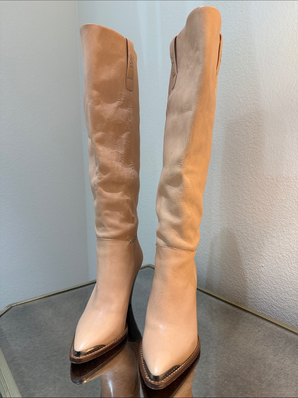 Free People Tall Leather Knee-High Boots in Nude
